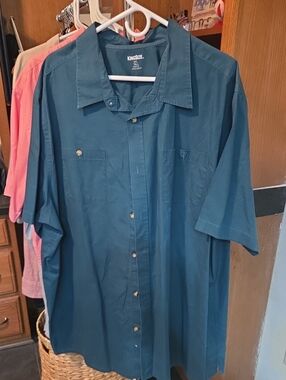 KINGSIZE Teal Short-Sleeve Casual Button-Down Shirt